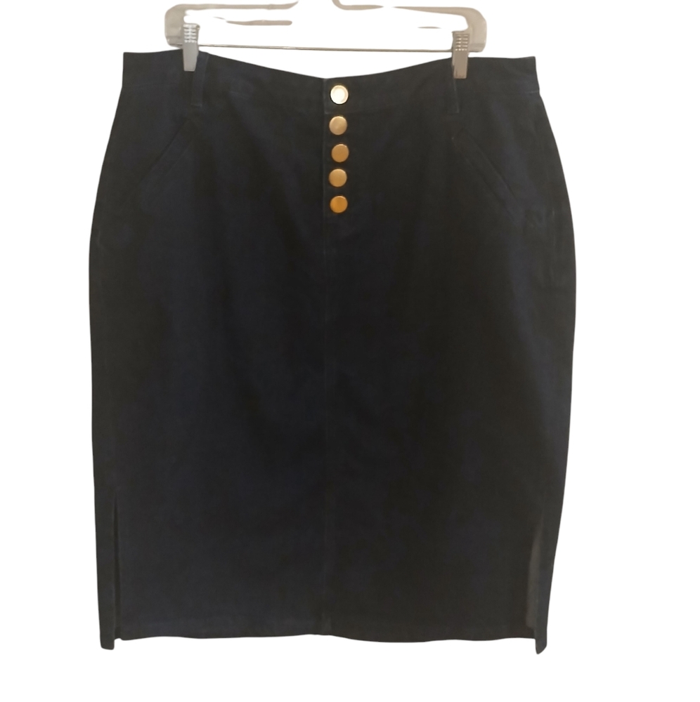Eloquii Elements Women's Dark Wash Denim Skirt With Side Slits And Goldtone...